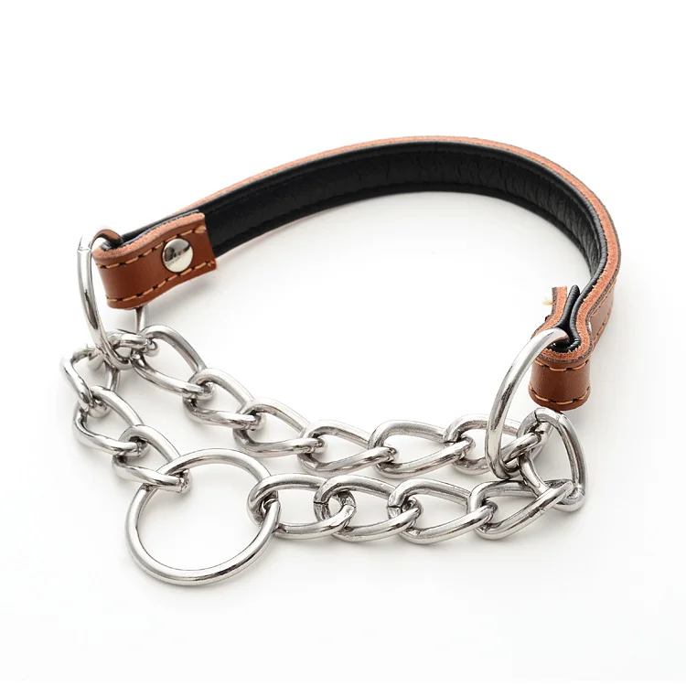 Genuine cowhide leather - control chain dog collar